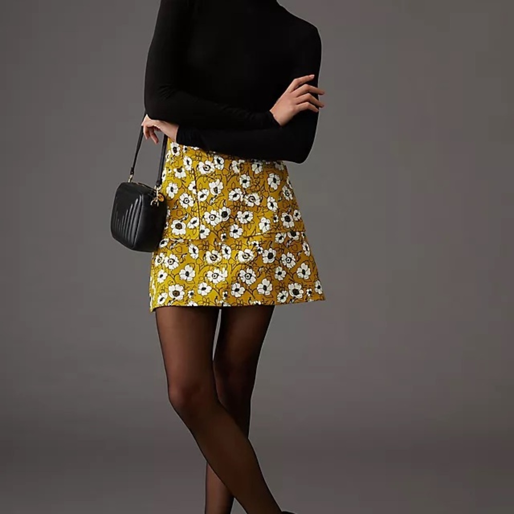 Anthropologie Yellow Floral Mini Skirt